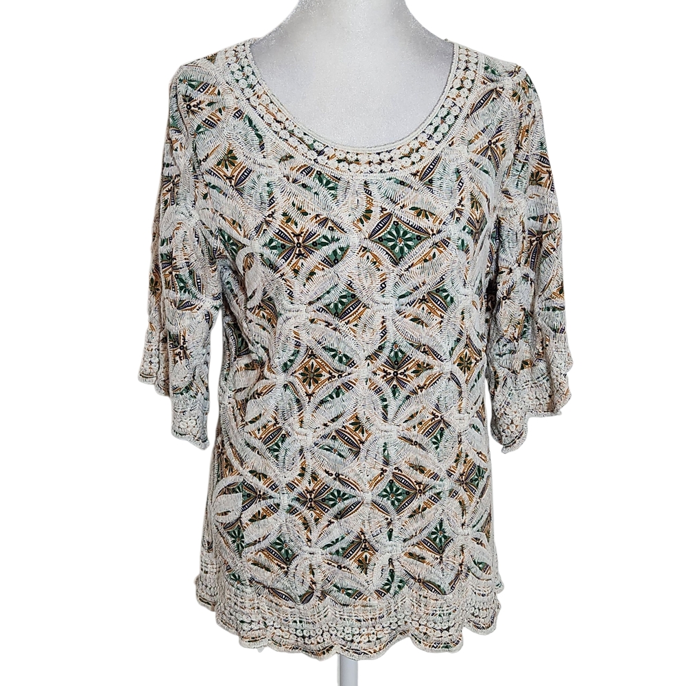 Solitaire Women's Embroidered Blouse Size Large Solitaire Multi-Color Boho Top